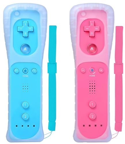 Wii Controller 2 Pack,Controller mit Silikonhülle und Handgelenkriemen | Nicht Motion Plus,Rosa Blau