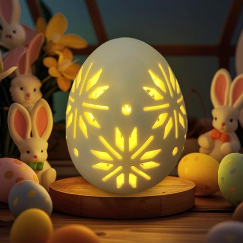 ACAREY LED Ei Blüten, LED-Licht mit hohen Blumen, Porzellan Ei mit Blumen, ausgehöhlte Oster Heimdekoration, Tischdekoration, Kaminsims, Ei, Blumen, Zubehör, Ornament, für Partygeschenke