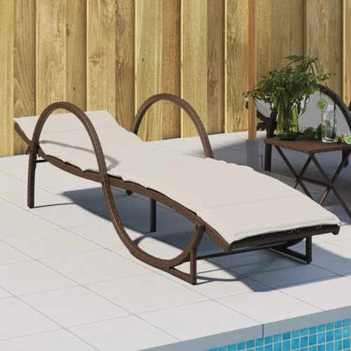 Makastle Sonnenliege Poly Rattan Gartenliege Wetterfest Balkonmöbel mit Auflage, Verstellbarer Rückenlehne, Liegestuhl Outdoor Liege für Garten oder Balkon, Braun 60x199x42 cm