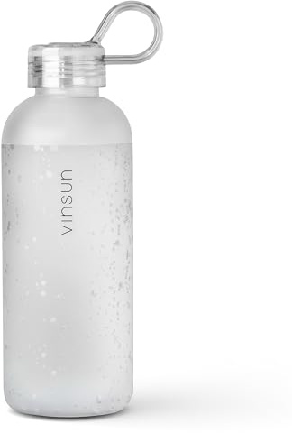 VINSUN Trinkflasche 650ml weiß mit Griff - auslaufsicher, Kohlensäure geeignet, BPA frei, Tritan - Leichte Wasser Flasche für unterwegs - Sport, Schule, Office, Gym