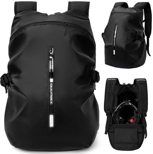 OUUTMEE Mochila de motocicleta, mochila impermeable para casco para hombres y mujeres, bolsa de bicicleta todoterreno, mochila de motocicleta con rayas reflectantes, mochilas de viaje para motocicleta