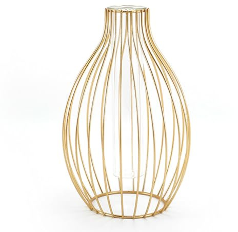 Nordic Simple Clear Glass Vase with Art Iron Frame Table Decoration for Hydroponic Planter, Modern Metal Flower Vase Test Tube Pot Decorative Bottles Centerpieces for Wedding Home Decor (Gold)