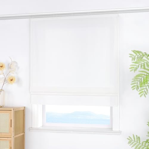 ESLIR Raffrollo mit Klettband Blickdicht Raffgardinen Uni Gardinen Küche Wohnzimmer mit Klettschiene Bändchenrollo für Fenster ohne Bohren Weiß BxH 60x140 cm 1 Stück