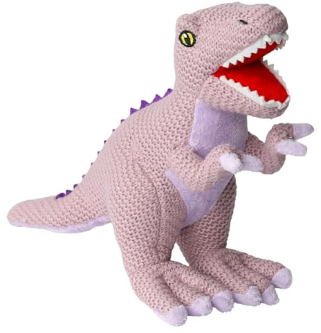 Wilberry Knitted T-Rex Soft Toy – Lilac, Small, Plush Dinosaur for Kids, Retro-Inspired Gift, 25cm
