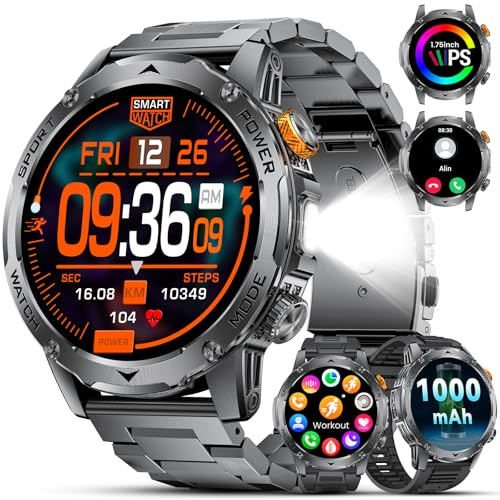 LIGE Smart Watch for Men (Answer/Make Call), 1.75 HD-Display 1000mAh Battery Smart Watches with LED Flashlight, 120+Sports Modes Fitness Tracker/IP68 Waterproof, Sport Smartwatch Android IOS Black