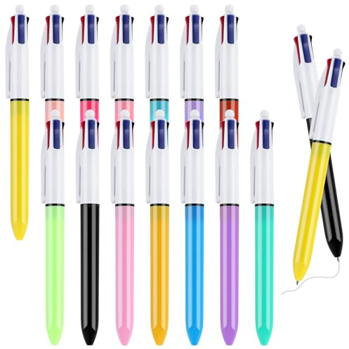HOTUT Stylo 4 Couleurs, 14 Pcs Bille Rétractables Pointe, Quatre Couleur Stylo Bille, StylosMoyenne (1,0 mm), pour Fournitures Scolaires, Fournitures de Bureau, Cadeau Enfant, Rentrée Scolaire