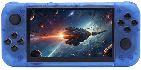 Bewinner Handheld Retro Game Console with 5 Inch IPS Screen, 2GB DDR4 RAM, USB C, 64GB Storage, Supports 19 Emulators, Transparent Yellow, System (Transparent Blue)