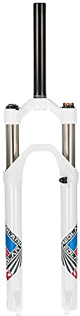 Walmeck Fourche Avant de Vélo de 26 Pouces Légère, Précise et Stable, Fourche de Vélo en Alliage D'aluminium avec Verrouillage CNC et Capuchon D'air, Support Super Lisse (Blanche)