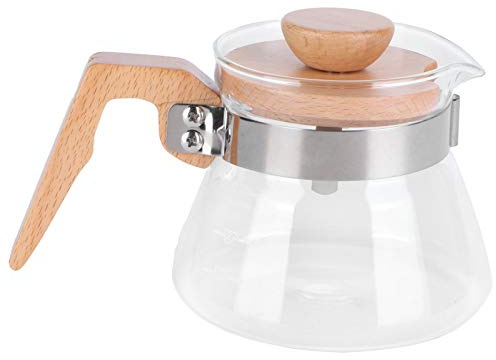 Baxnore Teiera in vetro premium con manico in legno Caffettiera termica da 400 ml per la preparazione del tè e l'uso in Bollitore con beccuccio a forma di V in vetro borosilicato