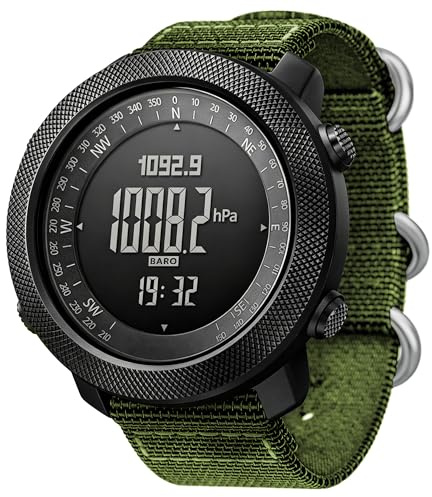 CakCity Digital Watch Military Tactical Watches for Men, 50mm Large Face Zinc Alloy Case with Breathable Double-Layer Nylon Strap, 5ATM Waterproof Shockproof, Altimeter, Barometer, Thermometer, Dual