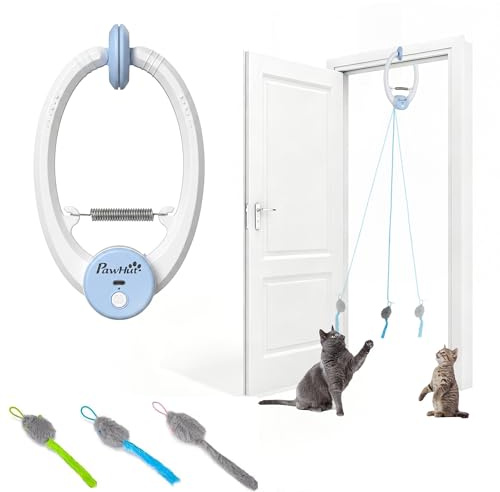 PawHut Giocattolo interattivo per gatti, giocattolo intelligente, giocattolo intelligente, ricaricabile tramite USB, da appendere alla porta, 24,1 x 13,8 x 6,6 cm, bianco