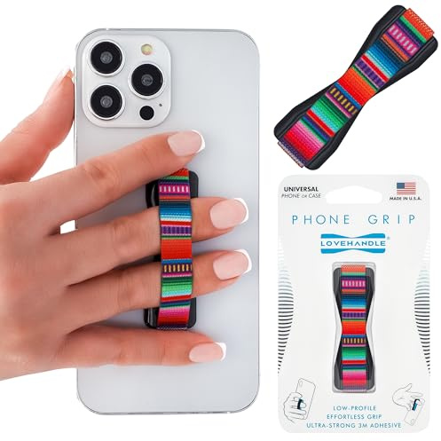 LOVEHANDLE Universal Phone Grip for Smartphones & Mini Tablets - Phone Holder for Hand - Wireless Charging Compatible - Made in The USA - Serape