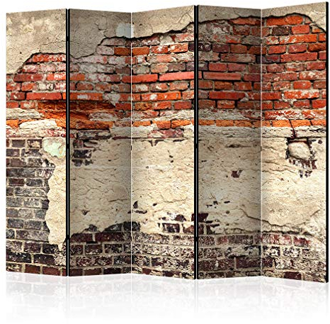 decomonkey Paravent Raumteiler Innen Mauer 225x172 cm 5 Teilig Beidseitig Room Divider Wall Raumteiler Stehend Trennwand Sichtschutz Spanische Wand Sichtschutzwand Wohnzimmer Holz Ziegel