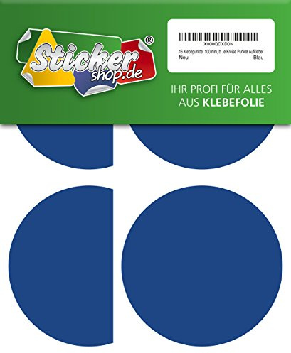 16 Klebepunkte, 100 mm, blau, aus PVC Folie, wetterfest, Markierungspunkte Kreise Punkte Aufkleber