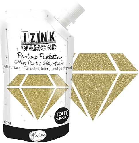 Aladine – Izink Diamond – Glitzerfarbe – Ultra konzentriert mit Pailletten – Dekoration für jeden Untergrund – DIY und kreative Freizeit – – weiche Flasche 80 ml – Gold