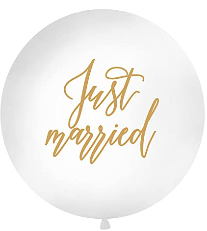 PartyDeco Hochzeit XXL Riesen Luftballon Ø 1m Just married weiß/gold