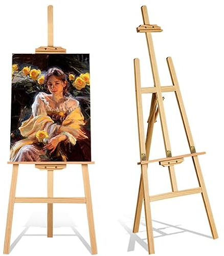 Studio Easel 1.75m Foldable Wooden A Frame Painting Painter Drawing Stand Board 69 Inch Art Display Easel Artist Sketching Wedding Craft Pine Wood
