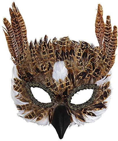 W WIDMANN MILANO Party Fashion 07788 – Ugglemask av fjädrar, kostymtillbehör, karneval, temafest