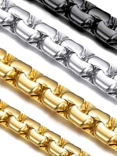 Suplight Collana Uomo a Catena Cubana Figura Scatola Acciaio Inossidabile 316L Placcato Nero/Oro/Argento Larghezza 4-6-9mm Lunghezza 46-76cm Hip Hop Rapper Confezione Regalo