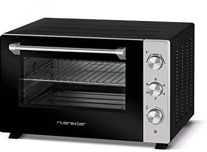 riviera&bar Four Posable Parois Tempérées 60L - Thermostat Réglable 100-230°C, Minuterie 120 min, Modes de Cuisson Variés, Accessoires Inclus, Adapté Plats Ronds/Ovales - 2200W - Inox Noir