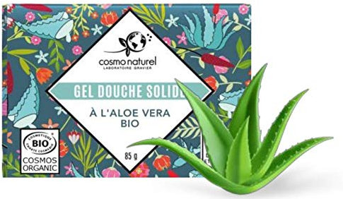 Gel Douche solide Bio à l'Aloe Vera 85G, fabriqué en France par laboratoires Gravier - Enrichi à l'aloe vera apaisante et rafraichissante, ce gel douche offre un instant d'évasion fraicheur