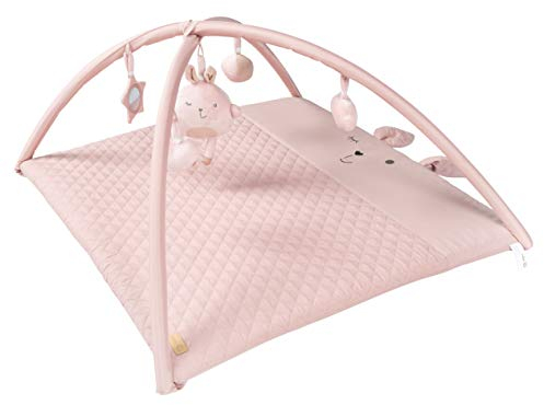 roba Baby Krabbeldecke mit Spielbogen roba Style - 5 Spielelemente - Hasen Motiv - Activity Spieldecke nutzbar als Wickelauflage - 85 x 75 cm - Rosa
