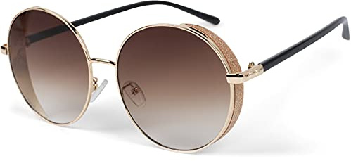 styleBREAKER Damen Sonnenbrille Rund Side Shield Glitzer | Metallrahmen, UV 400 Schutz (Kategorie 2), verzerrungsfreie Polycarbonat-Gläser. Einstellbare Silikon-Nasenpads.