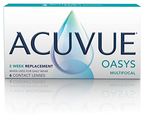ACUVUE OASYS MULTIFOCAL Kontaktlinsen – Gleitsichtlinsen für den Nah-, Zwischen- und Fernbereich – -1.25 dpt und BC 8,4 – Addition L – Mit UV Schutz und Austrocknungsschutz – 6 Linsen