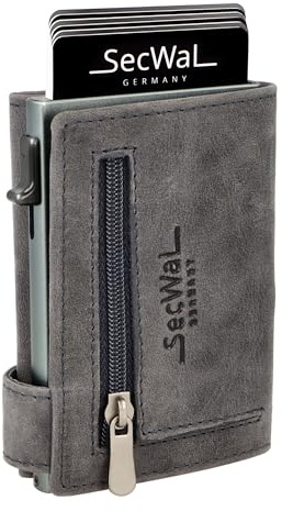 SecWal Kartenetui mit Münzfach Reißverschluss - Made in Germany - Echtleder Mini Geldbörse inkl. E-Book für Damen und Herren - RFID Schutz Portemonnaie Leder - Geldbeutel klein (9,5cm x 7,0cm x 2cm)