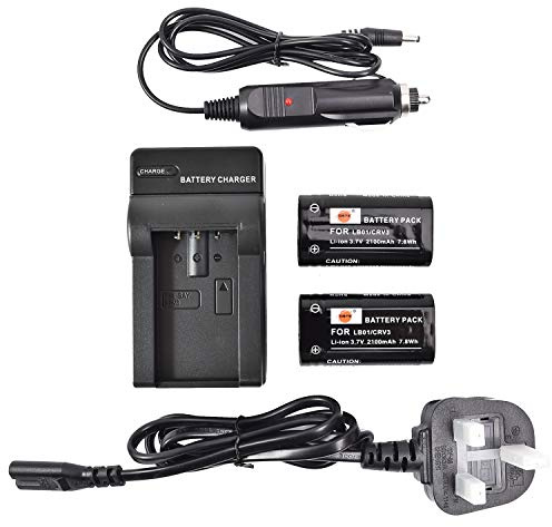 DSTE (2-Pack) CR-V3 Li-ion Battery + Travel and Car Charger Compatible for Olympus C3040 40Z C-211 C-211Z C-3000 C-3030Z C-720 C-740 C-740UZ D390 D510 Camera as CR-VS CR-V3P CRV3 LB-01 LB01