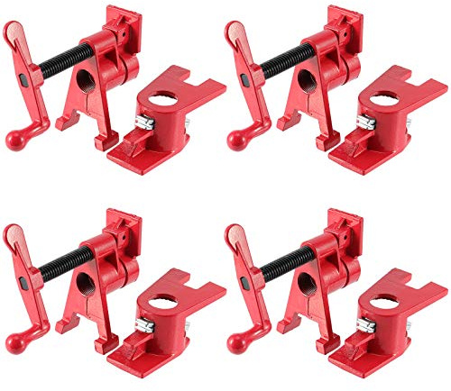 ZEONHAK 4 Pack 3/4 Inches Pipe Clamp, Wood Gluing Pipe Clamp Set, Heavy Duty Woodworking Cast Iron Clamp for Metalworking, Woodworking and Frame Assembly, Red