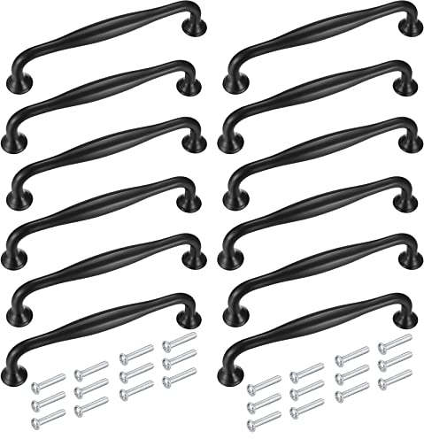 12 Stück 128mm Küchengriffe, schwarze Möbelgriffe, Schrank Türgriffe, Schrank Griffe und knöpfe, Aluminiumlegierungs Griffe mit Schrauben, Griffe für Küchenschränke