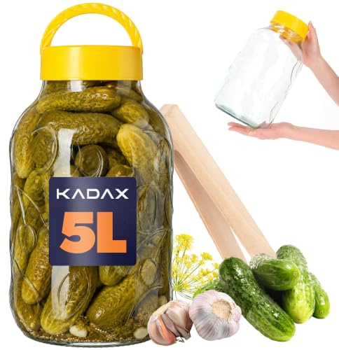 KADAX Einmachglas mit Zangen, Gurkenglas mit Deckel aus Kunststoff, Glasballon, Vorratsglas für Gurken, Einmachglas, luftdichte konservierung (5L)