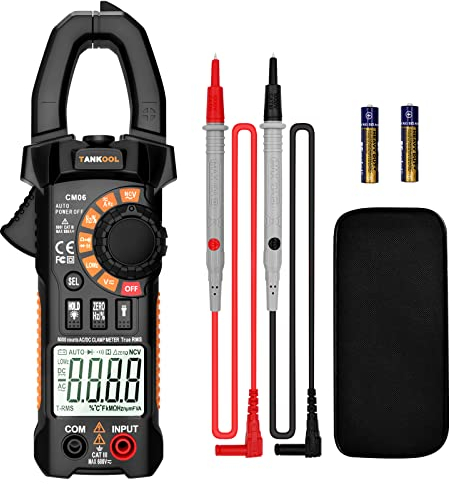 TANKOOL AC/DC-Stromzange, Digitale Stromzange TRMS 6000 Zähler, Automatischer Spannungs- und Stromprüfer Mit Berührungsloser Spannungserkennungsfunktion, Misst AC/DC-Spannung, Strom und Widerstand