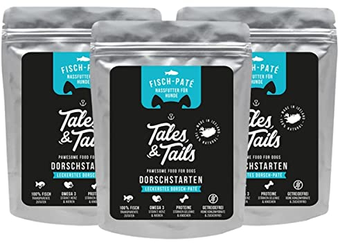 Tales & Tails® - Nassfutter für Hunde aus 100% isländischem Dorsch | Getreidefreies Hundefutter, Natürlich, Nährstoffreich, Zuckerfrei | Hundenassfutter „Dorschstarten“| 30x 300g