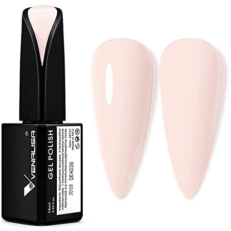 Venalisa Nude Light Pink Gel Nail Polish, 15 ml, Beginners, UV Lamp, Durable Manicure, Soak-Off, Shellac
