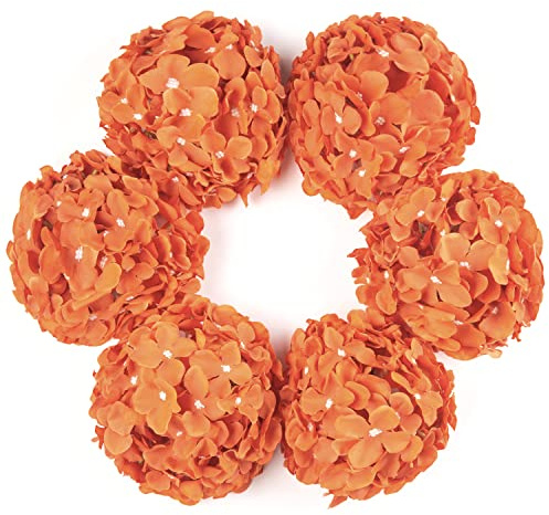 DuHouse Lot de 6 têtes de Fleurs d'hortensia artificielles en Soie avec tiges pour Bricolage, Centre de Table, décoration d'intérieur (Orange Brûlé)