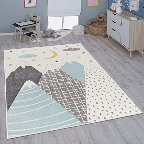 Paco Home Kinderteppich Teppich Kinderzimmer Mädchen Jungs Verschiedene Motive Und Größen, Grösse:120 cm Rund, Farbe:Blau