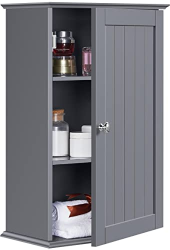 Yaheetech Mobile da Muro, Armadietto Bagno da Parete, Mobiletto Pensile Bagno con Ripiano Regolabile Mobile Sospeso Multiuso Salvaspazio Grigio Scuro