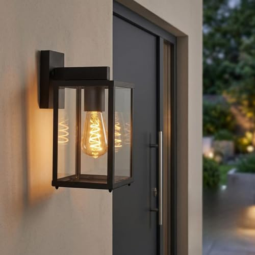 HOFSTEIN Außenwandleuchte Palanga, Außenwandlampe aus Metall/Glas in Schwarz/Klar, moderne Wandleuchte Down im Industrial-Stil mit Lichteffekt, E27, IP44, Eingangsbereich, Haustür