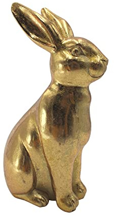Dekohelden24 Conejo Dorado de polirresina, Conejo de Pascua, decoración de Pascua, tamaño: L/B/H Aprox. 9 x 5,5 x 16 cm, pequeño