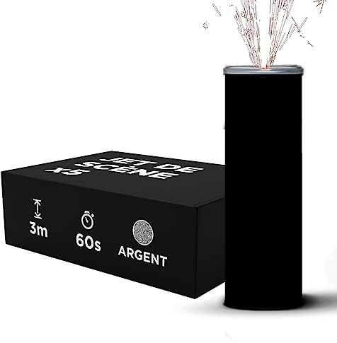Jet di Scena Altezza 3 Metri Durata 60 Secondi - Jet di scena Effetto Pirotecnico per Interni a Scintille Fredde per Matrimonio - Design FULL BLACK senza scritta - Categoria F1