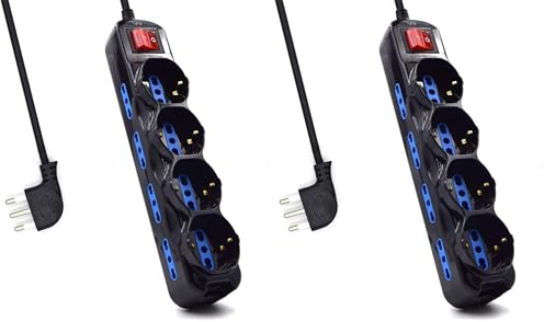 Ewent EW3855 Multipresa Elettrica 12 posti 4 polivalenti (Schuko 10/16A) e 8 bivalenti ITA 10/16A, Spina 16A, cavo 1.5 mt, colore nero (Confezione da 2)