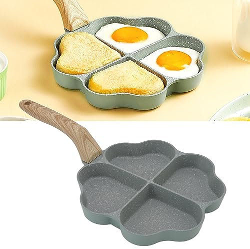 BEIJIALY 4 Cup Nonstick Egg Frying Pan, Heart Pancake Pan, Skillet Pans for Cooking, Heart Shaped Egg Procher Uniform Heating Pancake Pan with Handle for Kitchen(Green)