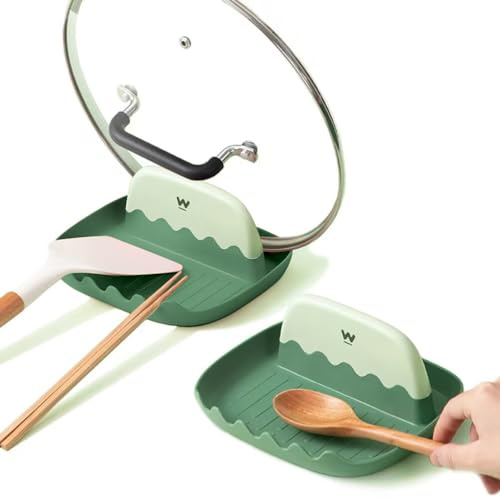 2-Pack Spoon Rest with Lid Holder for Kitchen Countertop (Green)