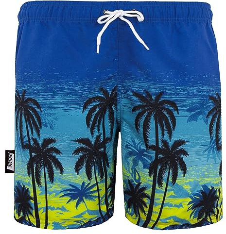 Luvanni badbyxor för män snabbtorkande badshorts 439 med dragsko strandshorts boardshorts badbyxor män med mönster blå toner palmer strand solnedgång, Blå-svart, 5XL
