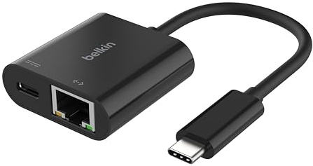 Belkin Connect USB-C to Ethernet + Charge Adapter 100W w/Gigabit Ethernet Port and USB-C Port - [10/100/1000] Mbps for Fast Internet Connection - Compatible with iPhone 16, 15, Galaxy S24 & More