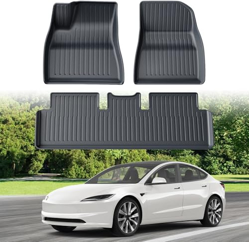 ECOZEN FÖR Tesla Model 3 2024 2025 Golvmattor 3D All Weather Bil Golvmattor Set Interiör Halkfria Golvmattor Hög Passform Lukt Vikbar (MODEL 3 Fotmatta)