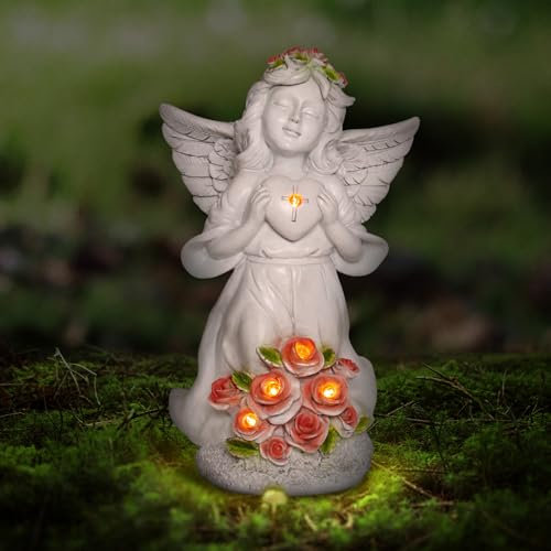 FIYSON Solar Engel Gartenfiguren, Betend Liebe Engelfigur,LED-Schutzengel-Figur, Wetterfest Fairy Engel GartenDeko, Solar Grablicht Outdoor Dekor, für Haus, Hof, Terrasse, Veranda, 22x14x12cm