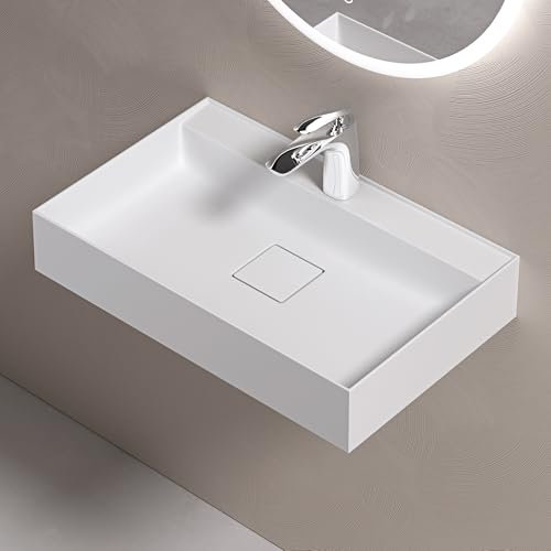 doporro Lavabo Suspendu avec Bonde Vasque à Poser Blanc Mat 60x38x12cm Lave Mains Rectangulaire avec Perçage de Robinet Colossum630
